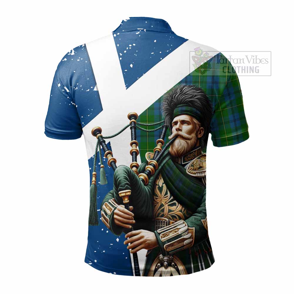 Tartan Vibes Clothing Johnstone (Johnston) Tartan Polo Shirt with Family Crest Scottish Bagpiper Vibes