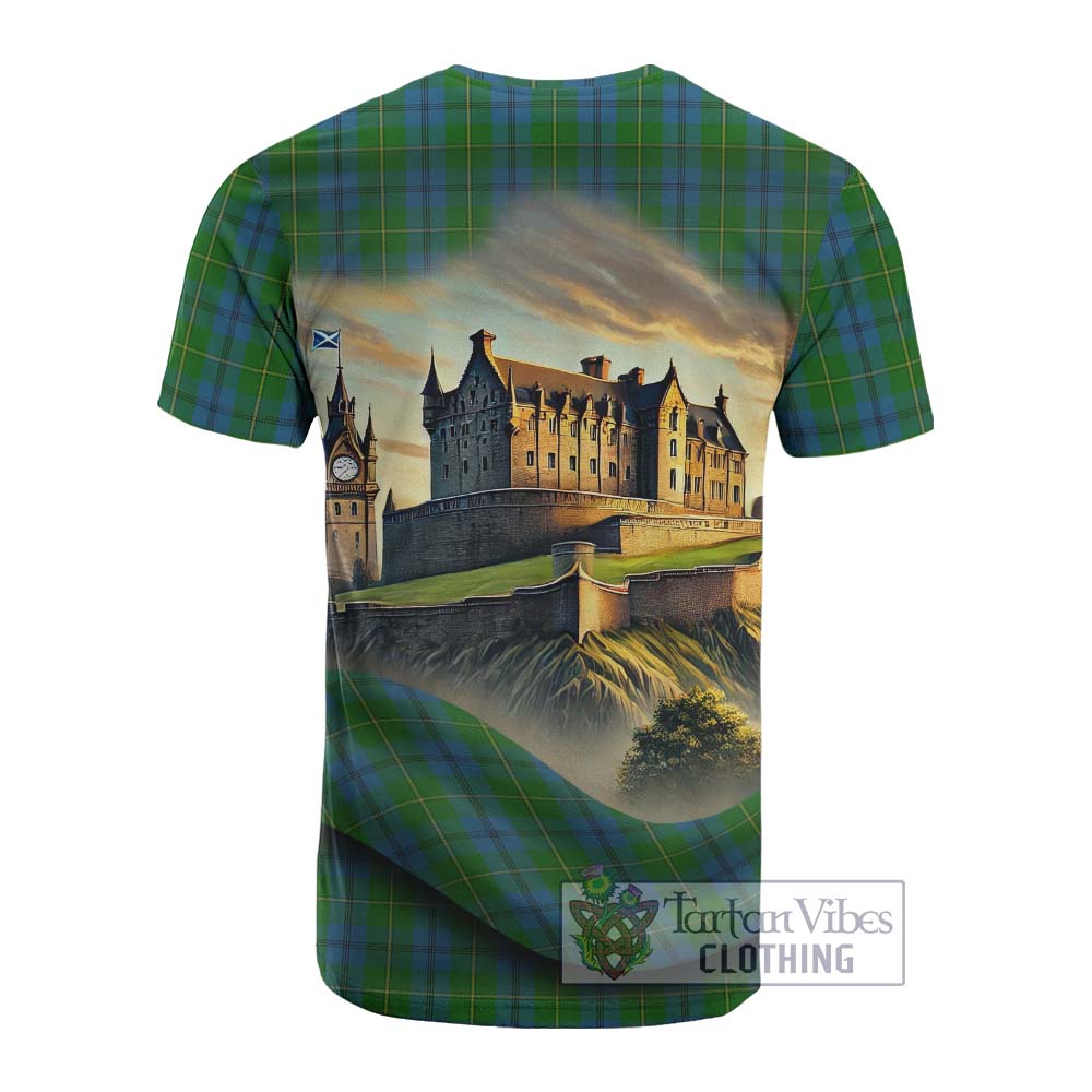 Johnstone (Johnston) Tartan Family Crest Cotton T-shirt with Scottish Ancient Castle Style - Tartan Vibes Clothing