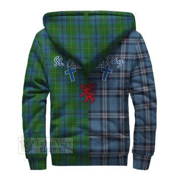 Johnstone (Johnston) Tartan Sherpa Hoodie Happy St. Andrew's Day Half Tartan Style