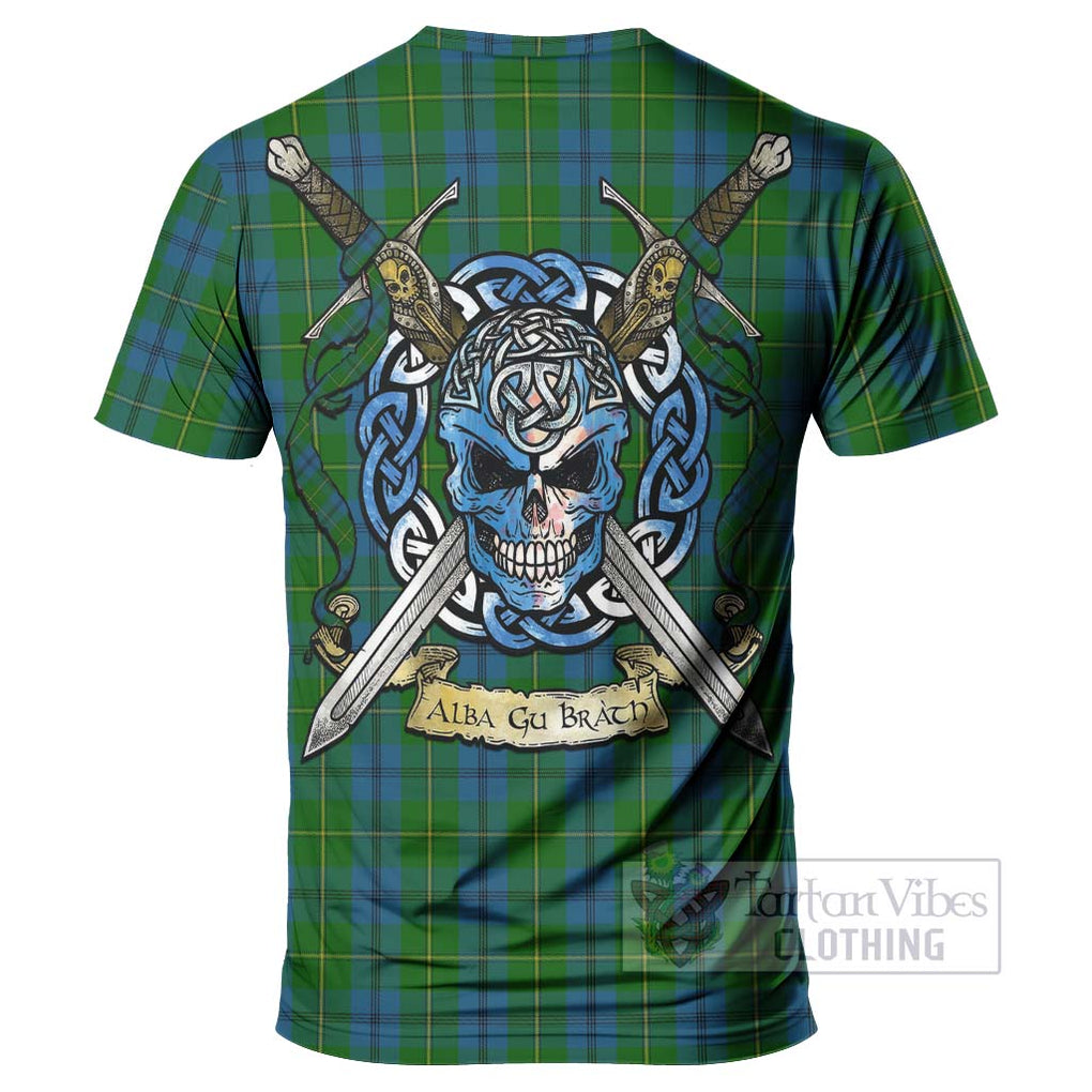 Tartan Vibes Clothing Johnstone (Johnston) Tartan T-Shirt with Family Crest Celtic Skull Style