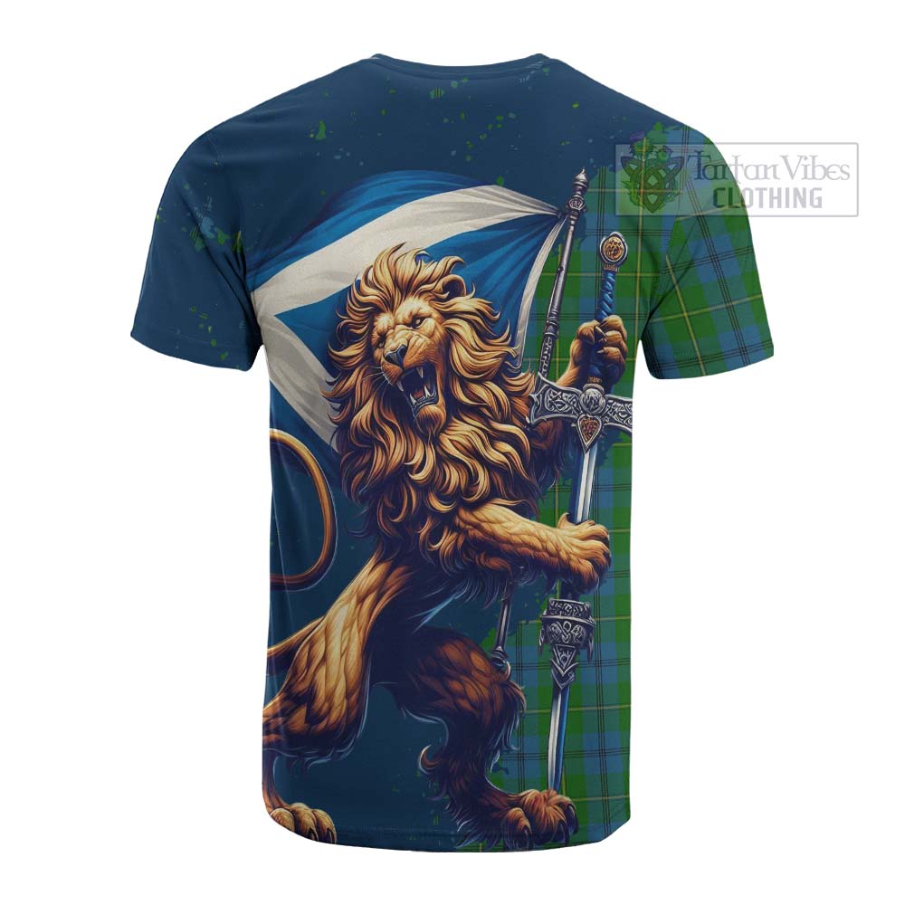 Tartan Vibes Clothing Johnstone (Johnston) Tartan Family Crest Cotton T-shirt with Scottish Majestic Lion