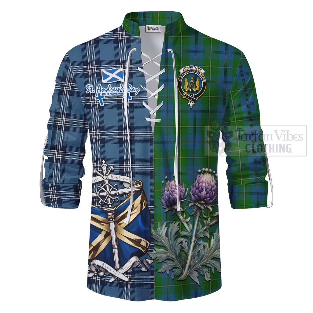 Tartan Vibes Clothing Johnstone (Johnston) Tartan Ghillie Kilt Shirt Happy St. Andrew's Day Half Tartan Style