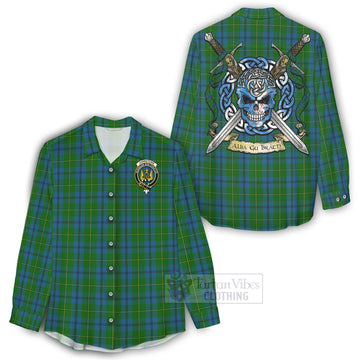 Johnstone (Johnston) Tartan Women's Casual Shirt with Family Crest Celtic Skull Style