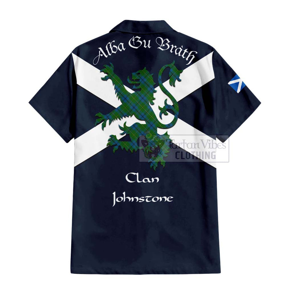 Tartan Vibes Clothing Johnstone (Johnston) Tartan Lion Rampant Short Sleeve Button Shirt – Proudly Display Your Heritage with Alba Gu Brath and Clan Name