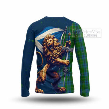 Johnstone (Johnston) Tartan Family Crest Long Sleeve T-Shirt with Scottish Majestic Lion