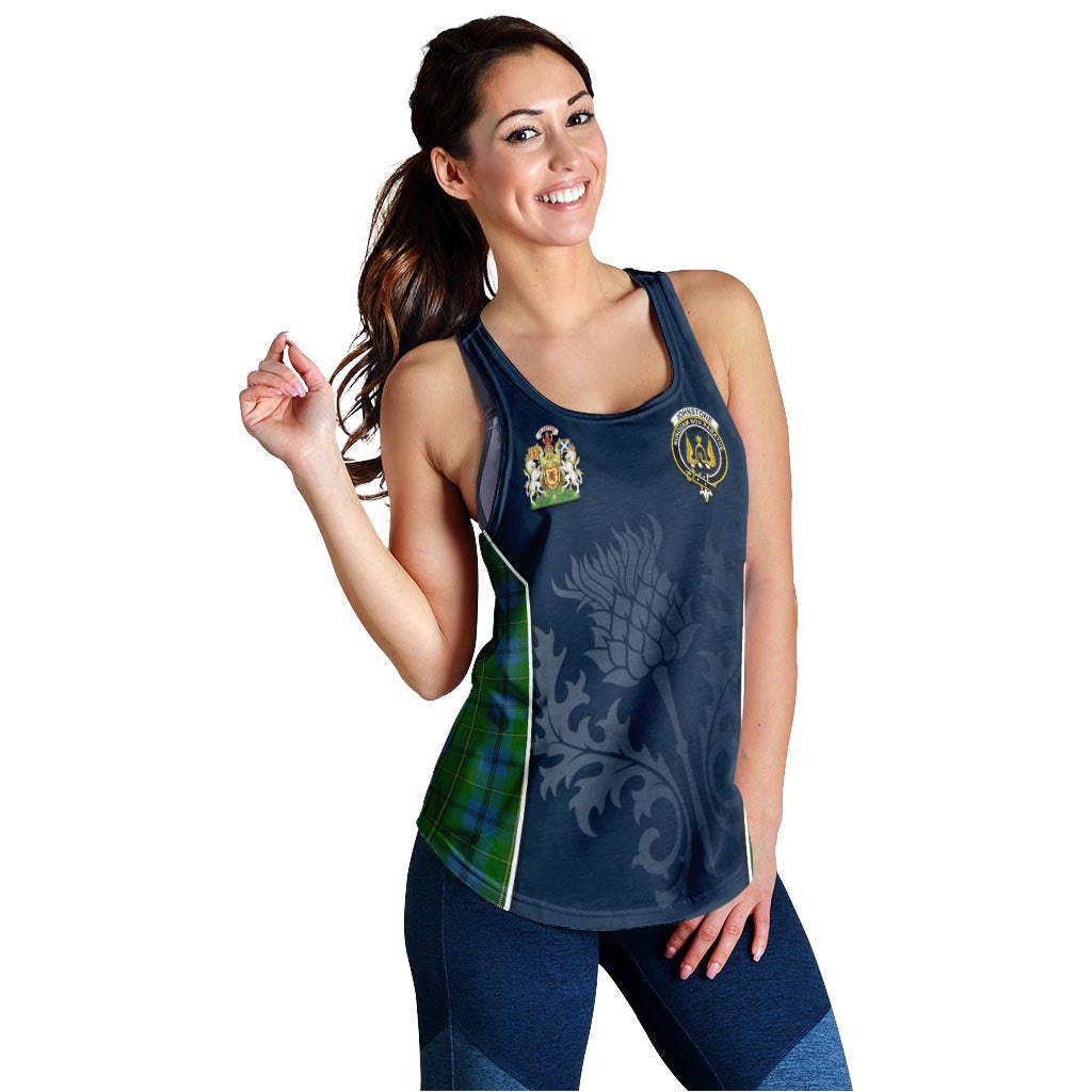 Tartan Vibes Clothing Johnstone-Johnston Tartan Women's Racerback Tanks with Family Crest and Scottish Thistle Vibes Sport Style