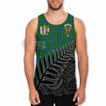 Johnstone (Johnston) Crest Tartan Men's Tank Top with New Zealand Silver Fern Half Style