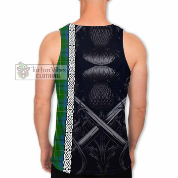 Johnstone (Johnston) Tartan Men's Tank Top with Family Crest Cross Sword Thistle Celtic Vibes