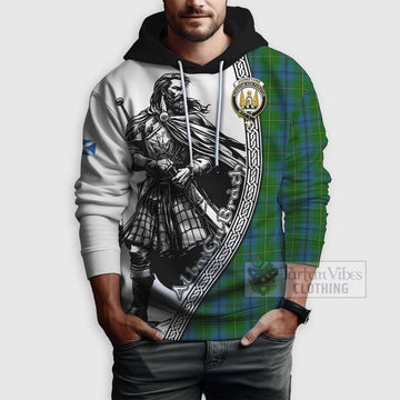 Johnstone (Johnston) Tartan Clan Crest Hoodie with Highlander Warrior Celtic Style