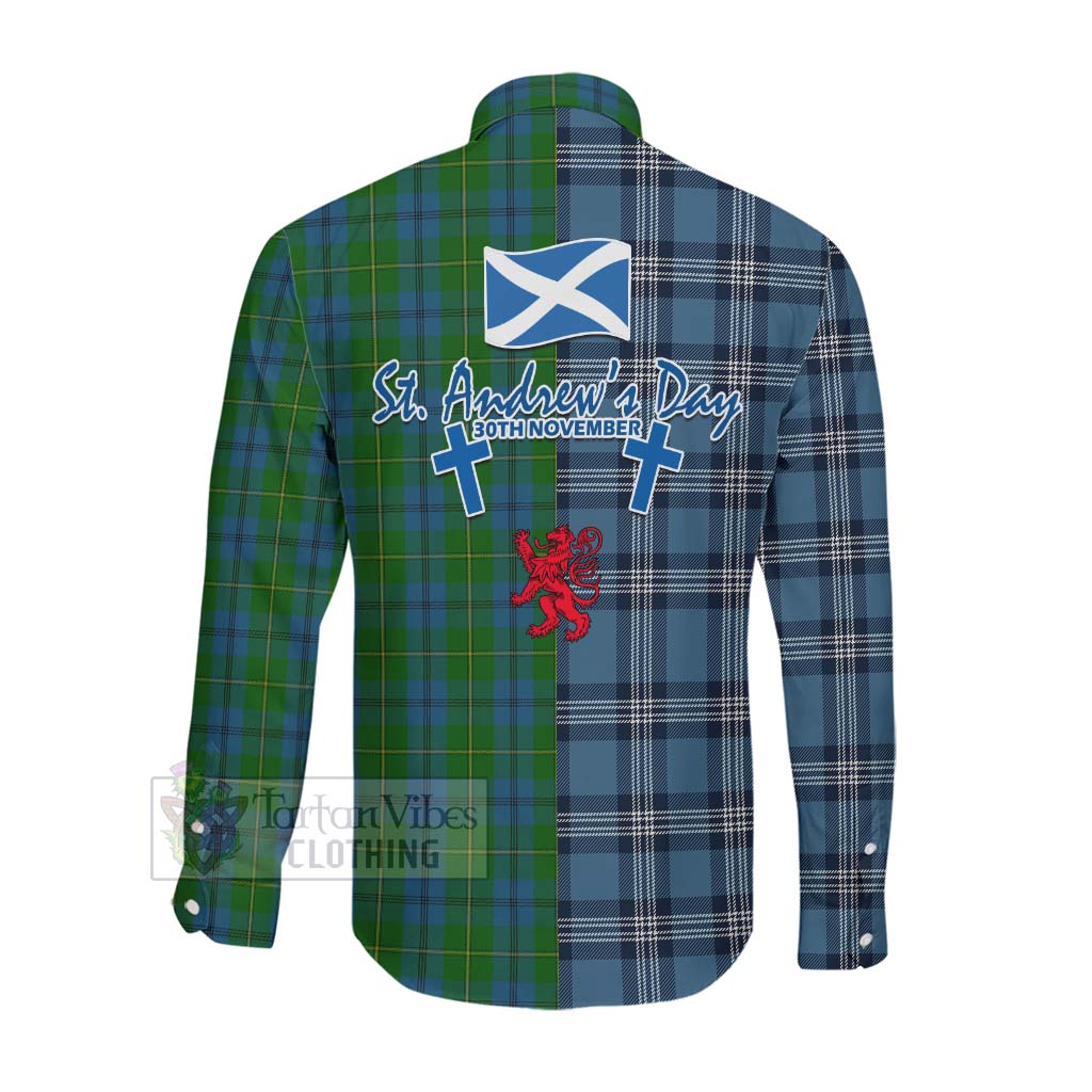 Tartan Vibes Clothing Johnstone (Johnston) Tartan Long Sleeve Button Shirt Happy St. Andrew's Day Half Tartan Style