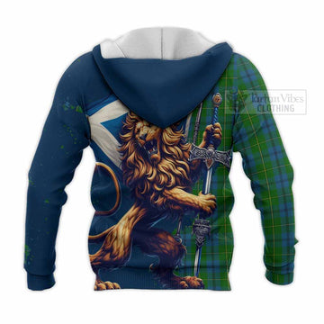 Johnstone (Johnston) Tartan Family Crest Knitted Hoodie with Scottish Majestic Lion