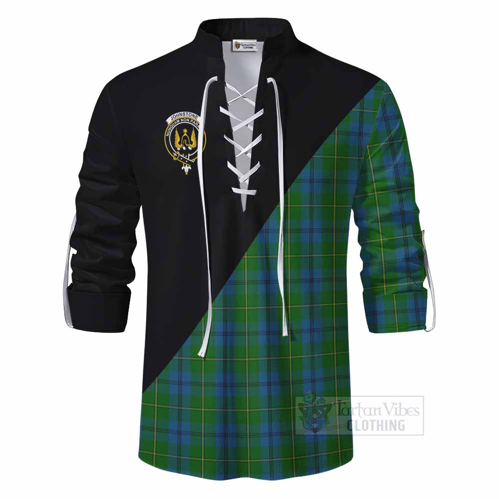 Tartan Vibes Clothing Johnstone (Johnston) Tartan Ghillie Kilt Shirt with Family Crest and Military Logo Style