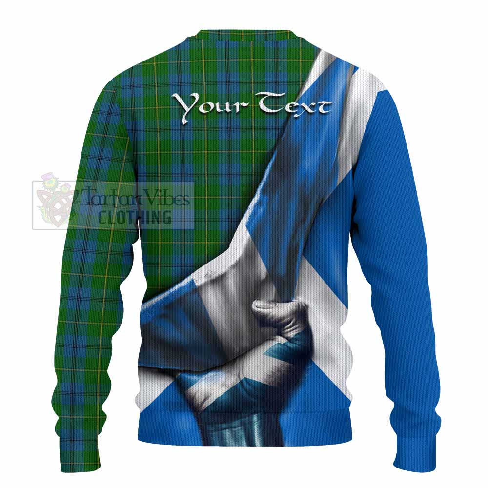 Tartan Vibes Clothing Johnstone (Johnston) Tartan Knitted Sweater with Family Crest Scotland Patriotic Style