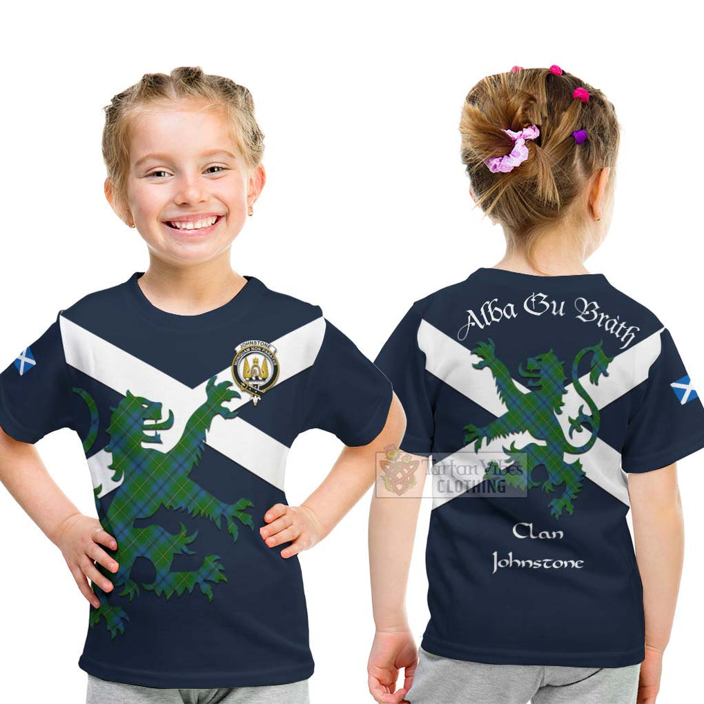 Tartan Vibes Clothing Johnstone (Johnston) Tartan Lion Rampant Kid T-Shirt – Proudly Display Your Heritage with Alba Gu Brath and Clan Name