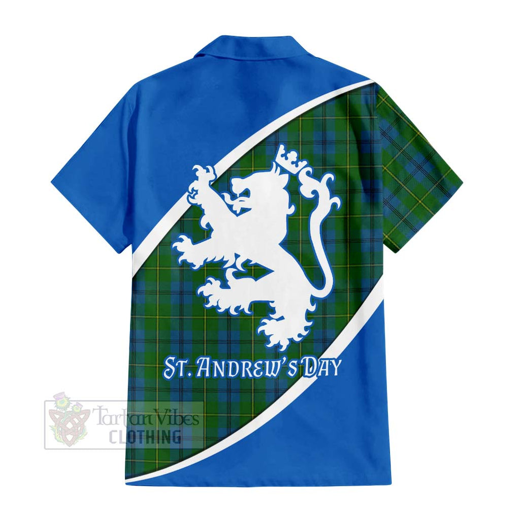 Tartan Vibes Clothing Johnstone (Johnston) Family Crest Tartan Short Sleeve Button Shirt Celebrate Saint Andrew's Day in Style