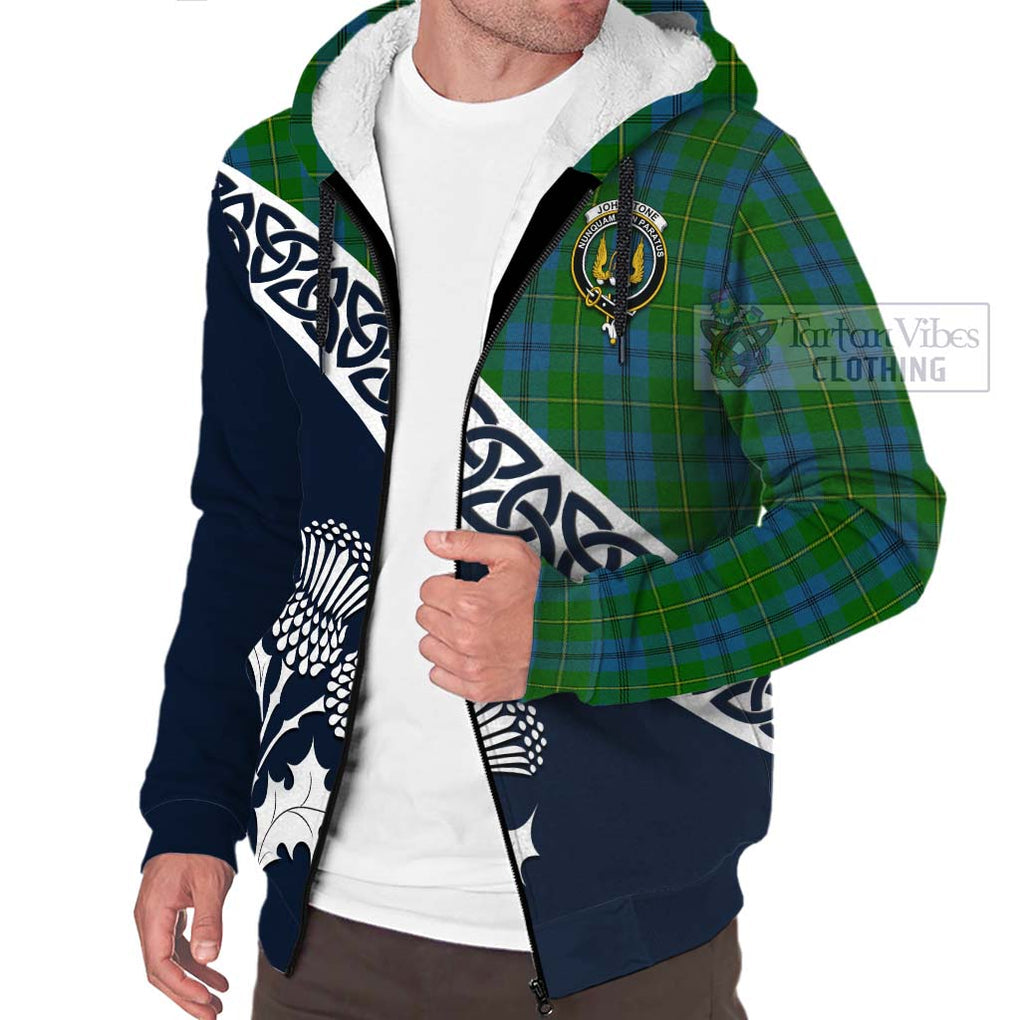 Tartan Vibes Clothing Johnstone (Johnston) Tartan Sherpa Hoodie Featuring Thistle and Scotland Map