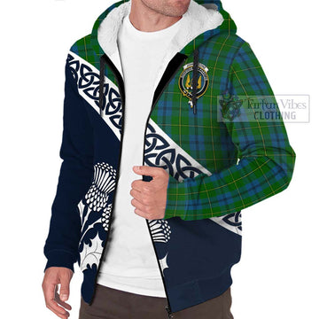 Johnstone (Johnston) Tartan Sherpa Hoodie Featuring Thistle and Scotland Map