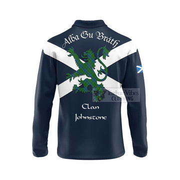 Johnstone (Johnston) Tartan Lion Rampant Long Sleeve Polo Shirt  Proudly Display Your Heritage with Alba Gu Brath and Clan Name