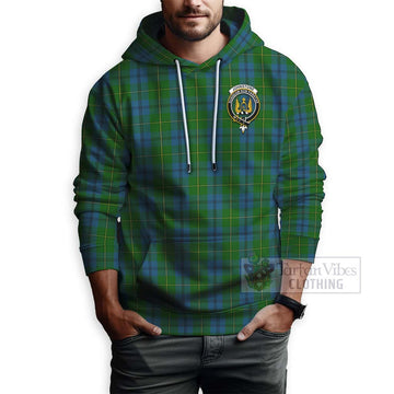 Johnstone (Johnston) Tartan Hoodie with Family Crest and Bearded Skull Holding Bottles of Whiskey