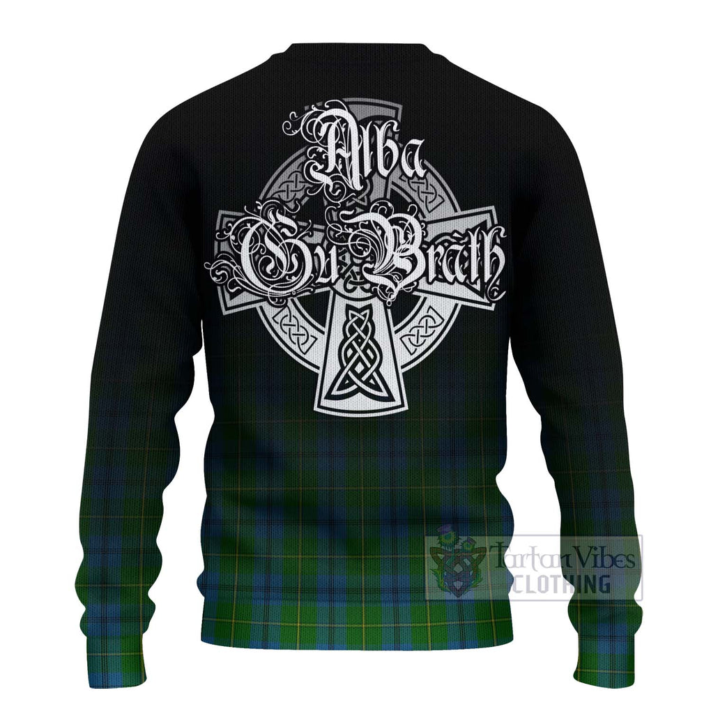 Tartan Vibes Clothing Johnstone (Johnston) Tartan Knitted Sweater Featuring Alba Gu Brath Family Crest Celtic Inspired