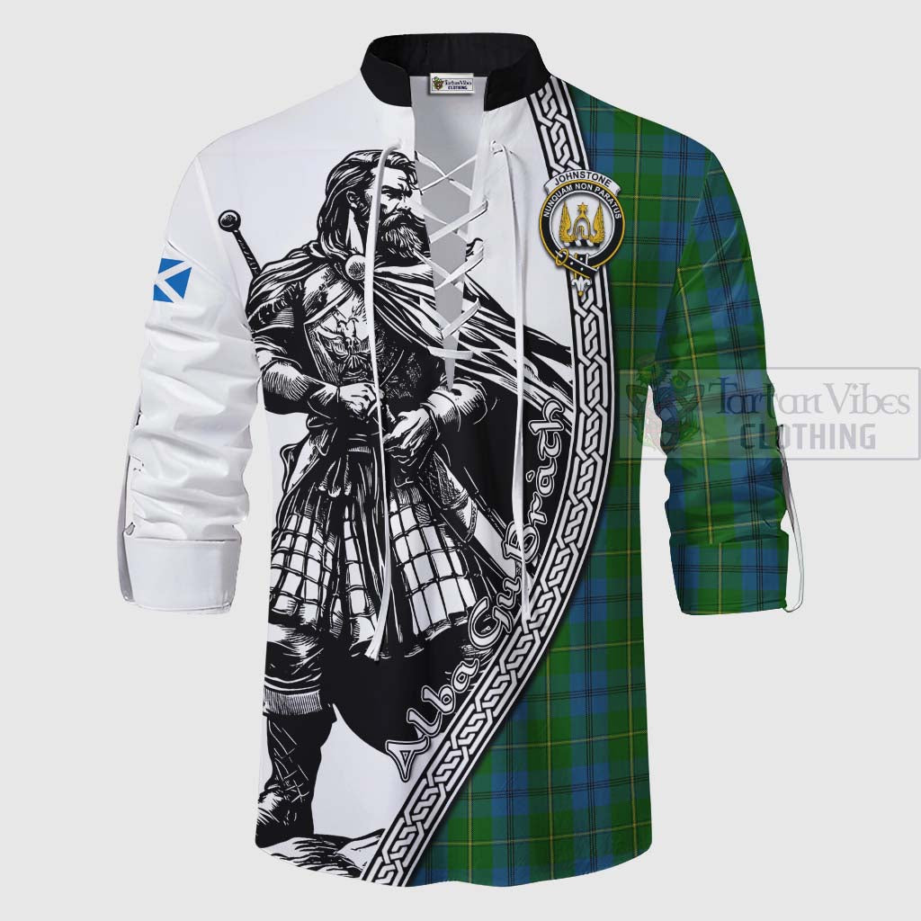 Tartan Vibes Clothing Johnstone (Johnston) Tartan Clan Crest Ghillie Kilt Shirt with Highlander Warrior Celtic Style