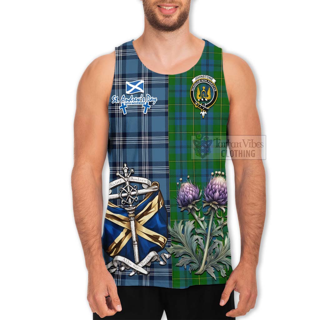 Johnstone (Johnston) Tartan Men's Tank Top Happy St. Andrew's Day Half Tartan Style - Tartan Vibes Clothing