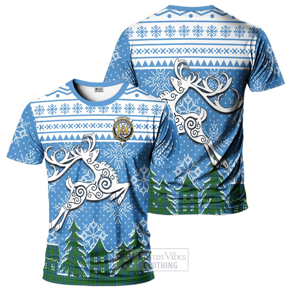 Tartan Vibes Clothing Johnstone (Johnston) Clan Christmas T-Shirt Celtic Reindeer Style