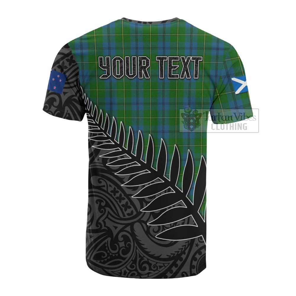 Tartan Vibes Clothing Johnstone (Johnston) Crest Tartan Cotton T-shirt with New Zealand Silver Fern Half Style