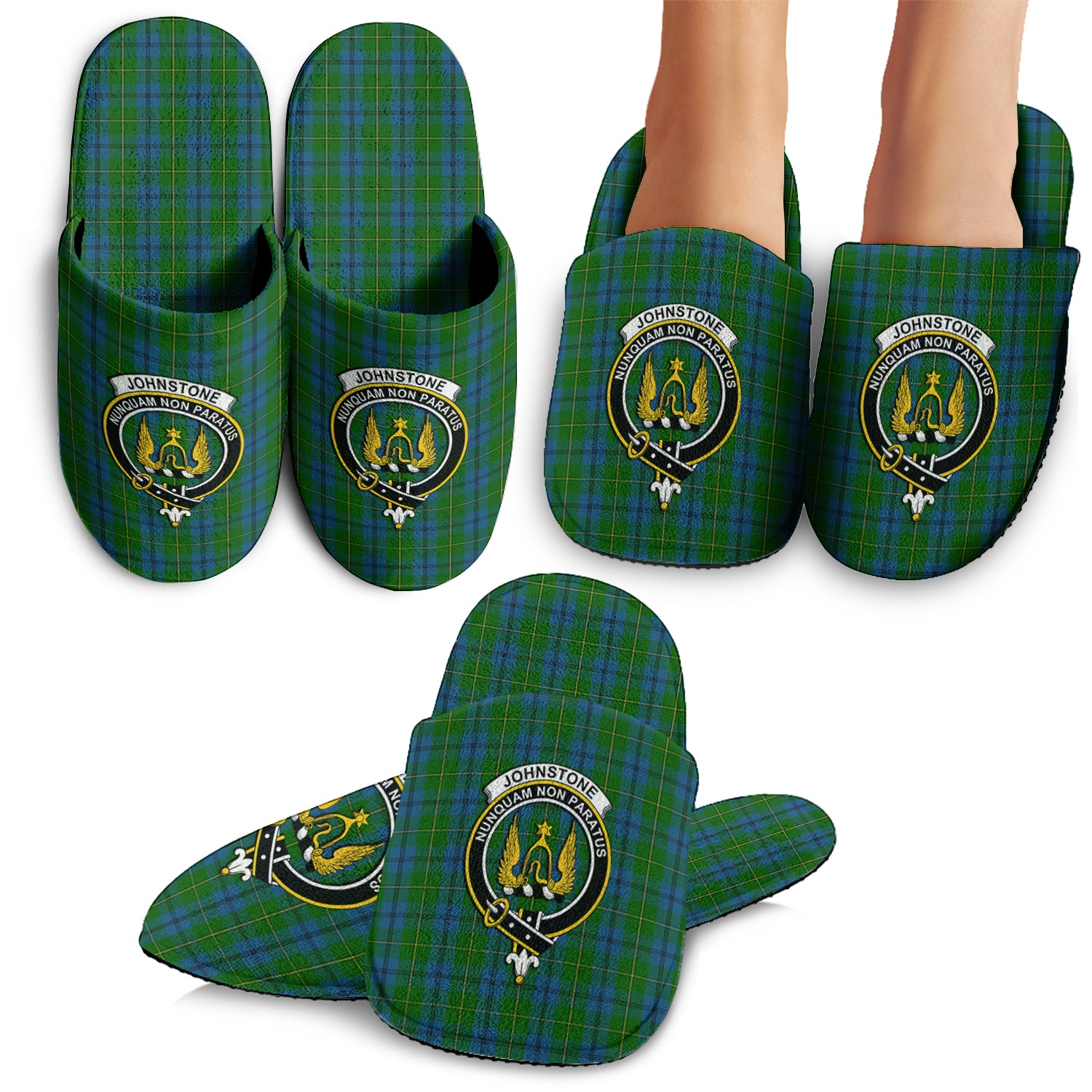 Johnstone-Johnston Tartan Home Slippers with Family Crest - Tartanvibesclothing