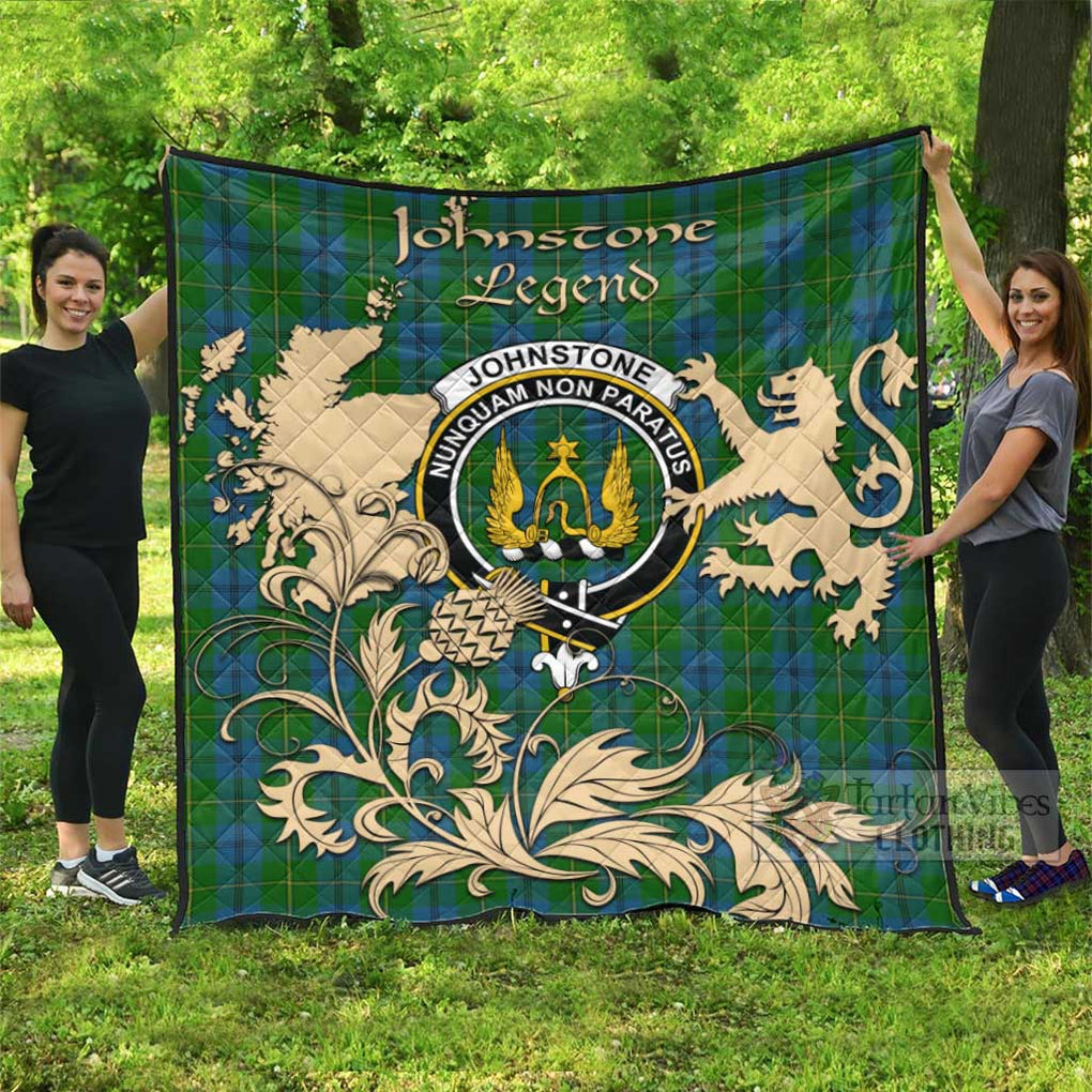 Tartan Vibes Clothing Johnstone (Johnston) Tartan Quilt with Family Crest and Scottish Symbol Style