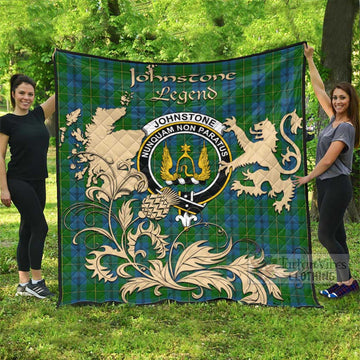 Johnstone (Johnston) Tartan Quilt with Family Crest and Scottish Symbol Style