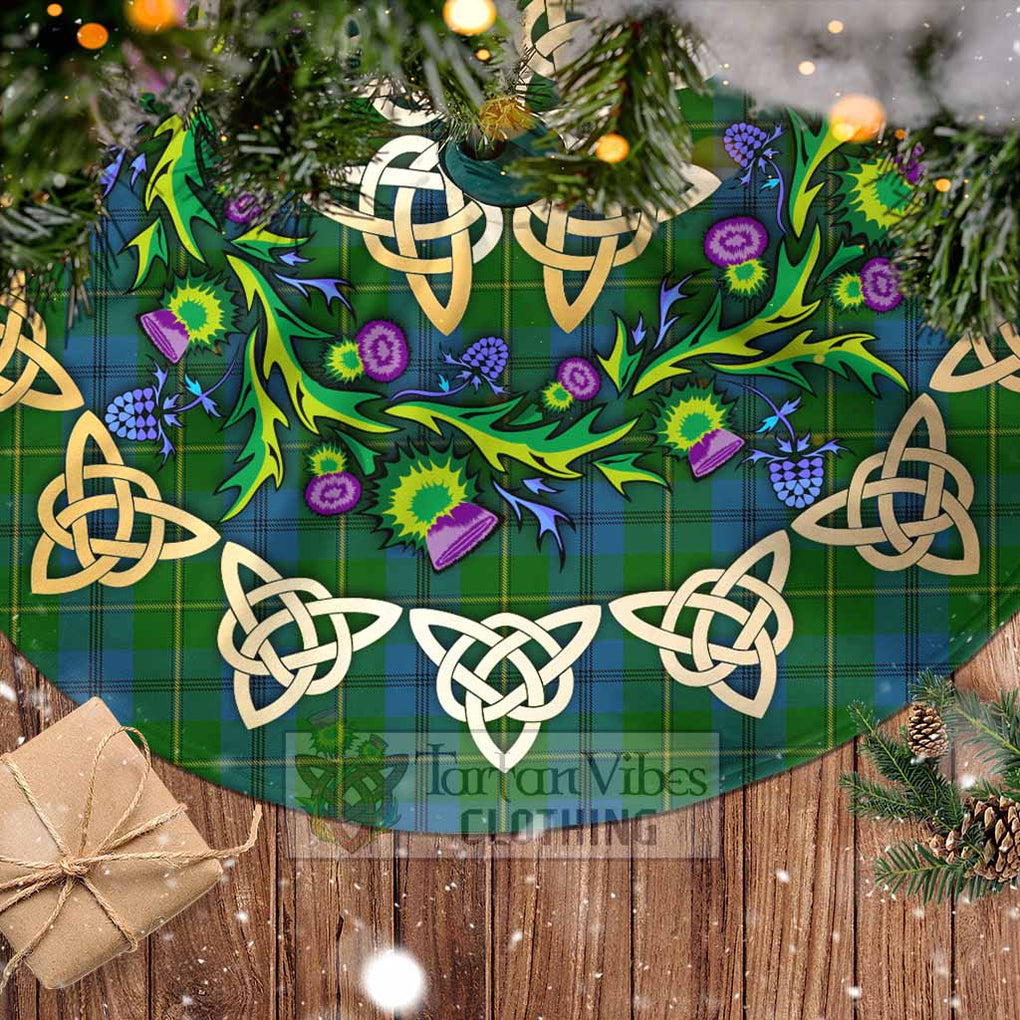 Tartan Vibes Clothing Johnstone (Johnston) Tartan Christmas Tree Skirt with Thistle Celtic Knot Style