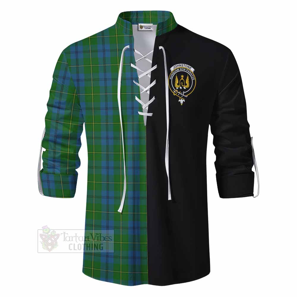 Tartan Vibes Clothing Johnstone (Johnston) Tartan Ghillie Kilt Shirt with Family Crest and Half Of Me Style