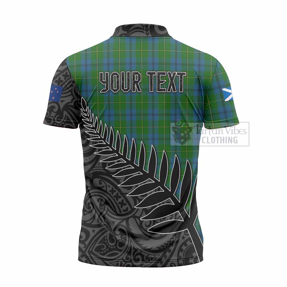 Tartan Vibes Clothing Johnstone (Johnston) Crest Tartan Zipper Polo Shirt with New Zealand Silver Fern Half Style