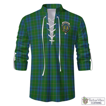 Johnstone (Johnston) Tartan Men's Scottish Traditional Jacobite Ghillie Kilt Shirt with Family Crest