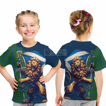 Johnstone (Johnston) Tartan Family Crest Kid T-Shirt with Scottish Majestic Lion