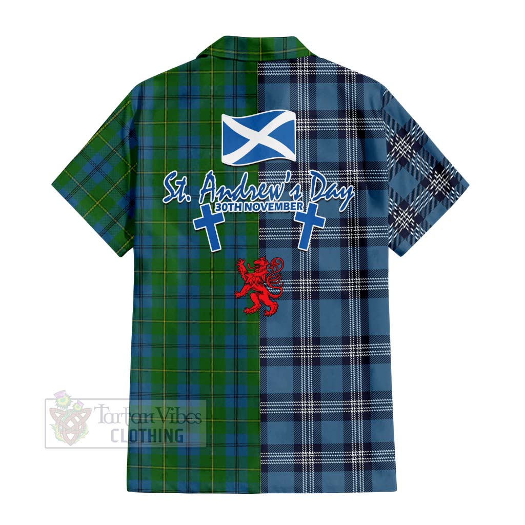 Tartan Vibes Clothing Johnstone (Johnston) Tartan Short Sleeve Button Shirt Happy St. Andrew's Day Half Tartan Style