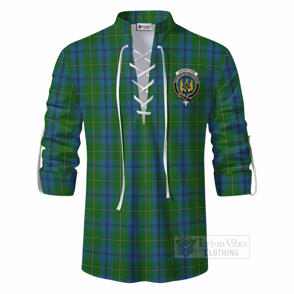 Tartan Vibes Clothing Johnstone (Johnston) Tartan Ghillie Kilt Shirt with Family Crest DNA In Me Style