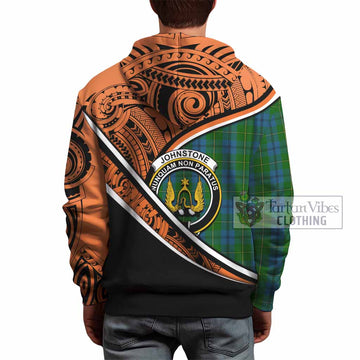 Johnstone (Johnston) Crest Tartan Hoodie with Polynesian Vibes Style - Orange Version