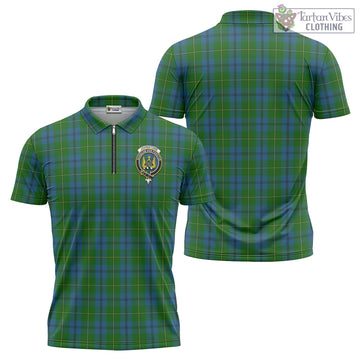 Johnstone (Johnston) Tartan Zipper Polo Shirt with Family Crest