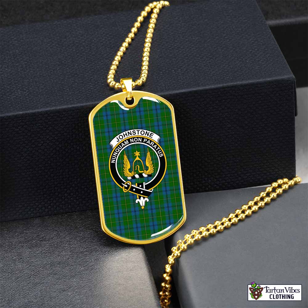 Tartan Vibes Clothing Johnstone (Johnston) Tartan Dog Tag Necklace with Family Crest