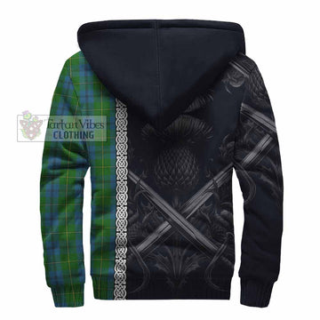 Johnstone (Johnston) Tartan Sherpa Hoodie with Family Crest Cross Sword Thistle Celtic Vibes