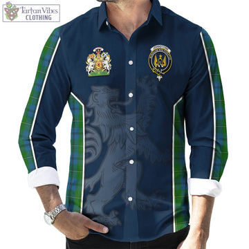 Johnstone Tartan Long Sleeve Button Up Shirt with Family Crest and Lion Rampant Vibes Sport Style