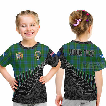 Johnstone (Johnston) Crest Tartan Kid T-Shirt with New Zealand Silver Fern Half Style