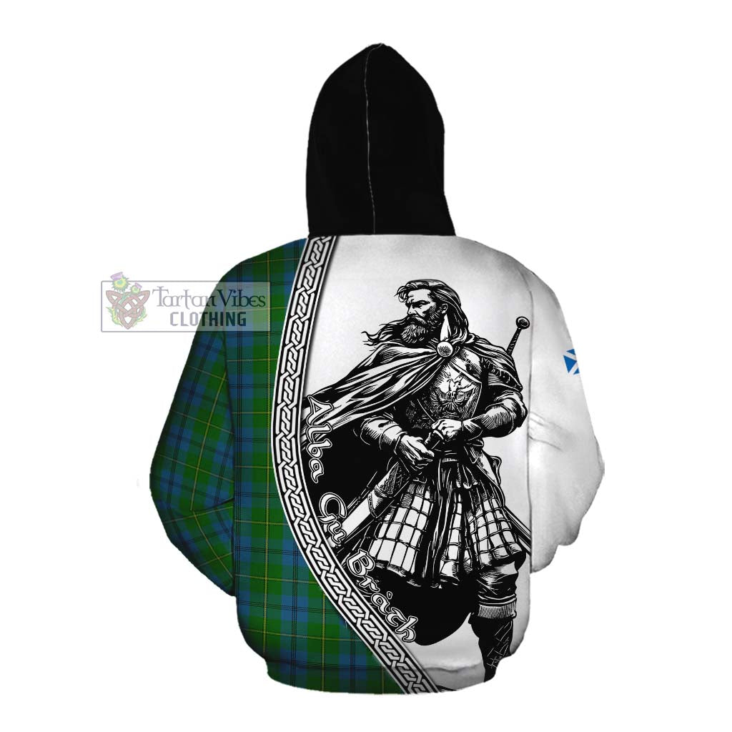 Tartan Vibes Clothing Johnstone (Johnston) Tartan Clan Crest Cotton Hoodie with Highlander Warrior Celtic Style