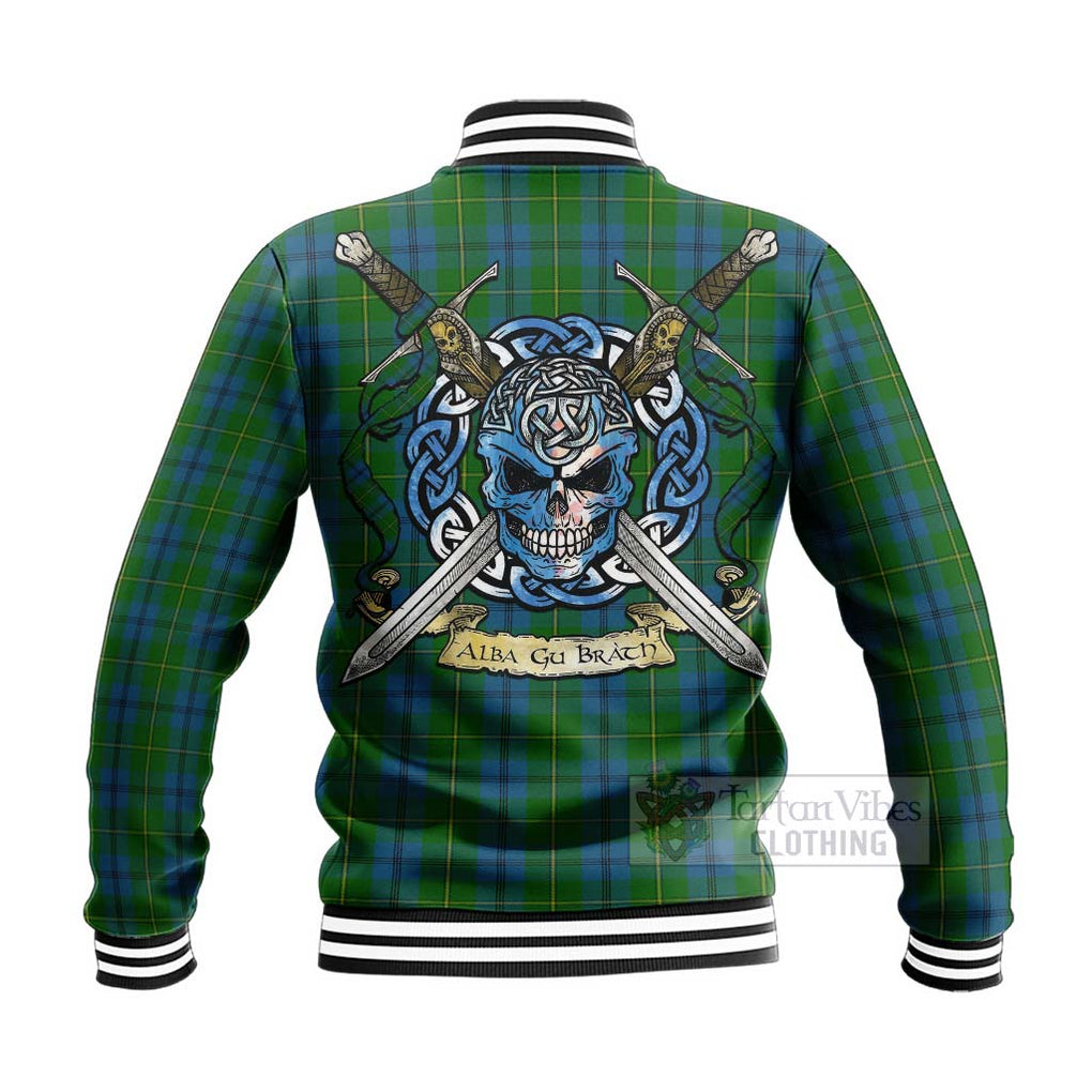 Tartan Vibes Clothing Johnstone (Johnston) Tartan Baseball Jacket with Family Crest Celtic Skull Style