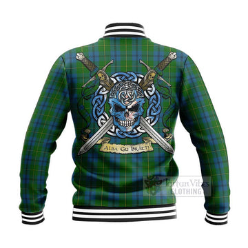 Johnstone (Johnston) Tartan Baseball Jacket with Family Crest Celtic Skull Style