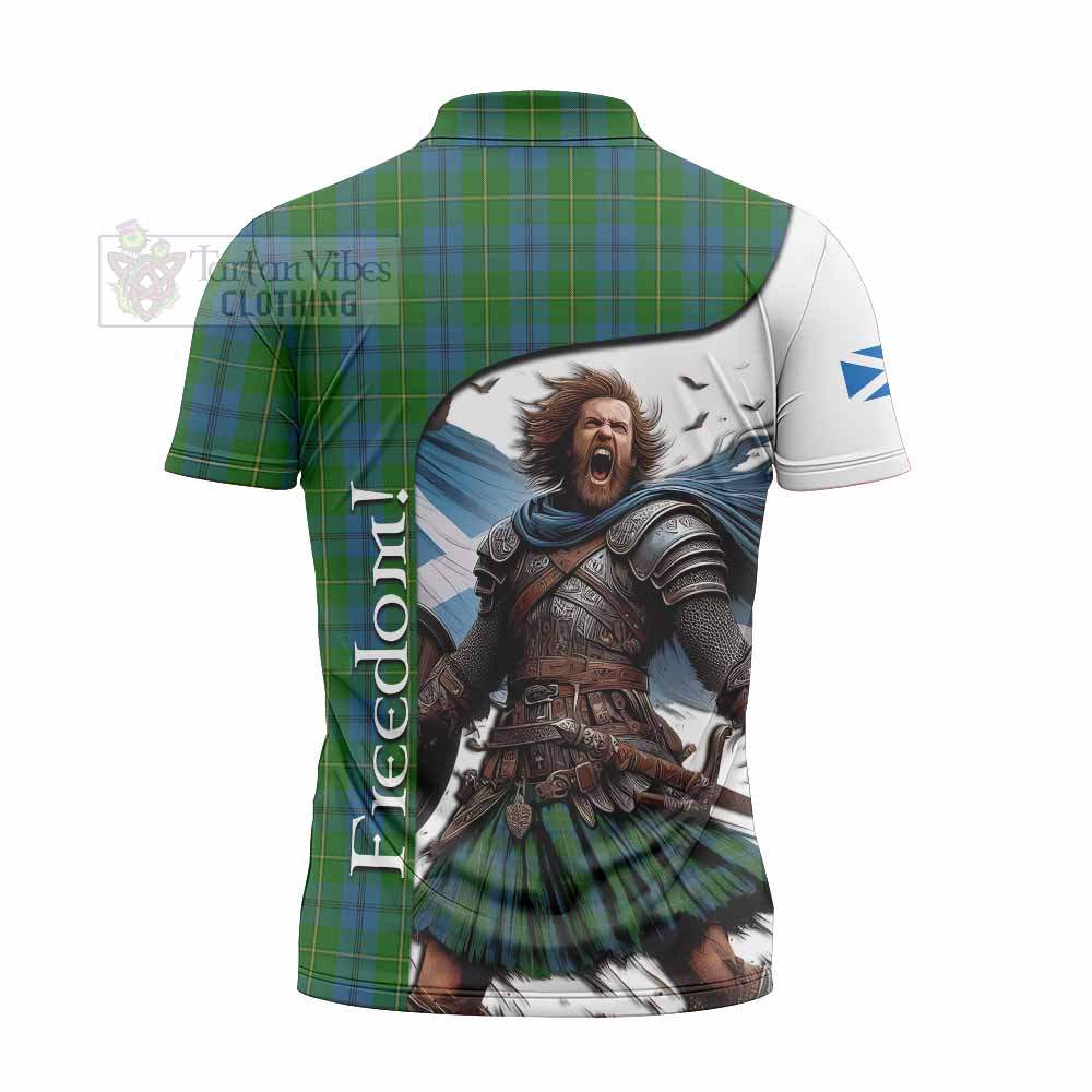 Tartan Vibes Clothing Johnstone (Johnston) Crest Tartan Zipper Polo Shirt Inspired by the Freedom of Scottish Warrior