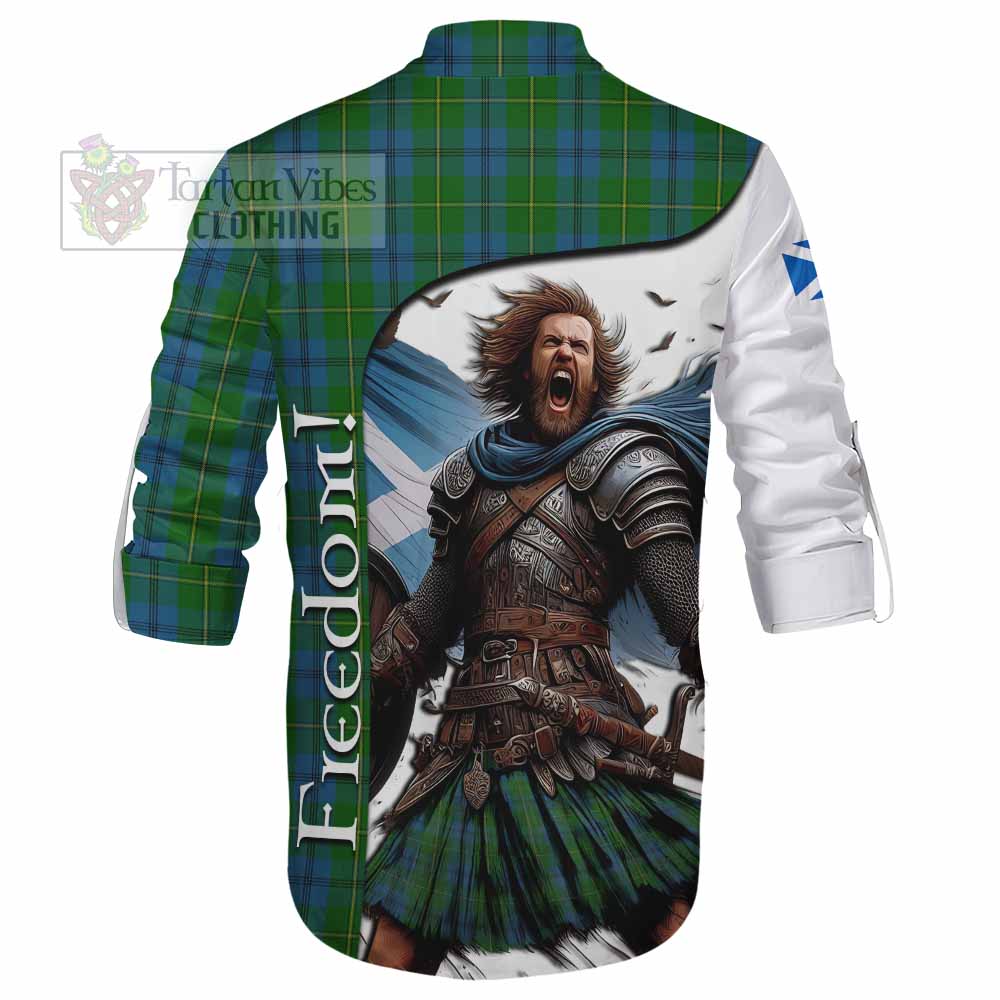 Tartan Vibes Clothing Johnstone (Johnston) Crest Tartan Ghillie Kilt Shirt Inspired by the Freedom of Scottish Warrior