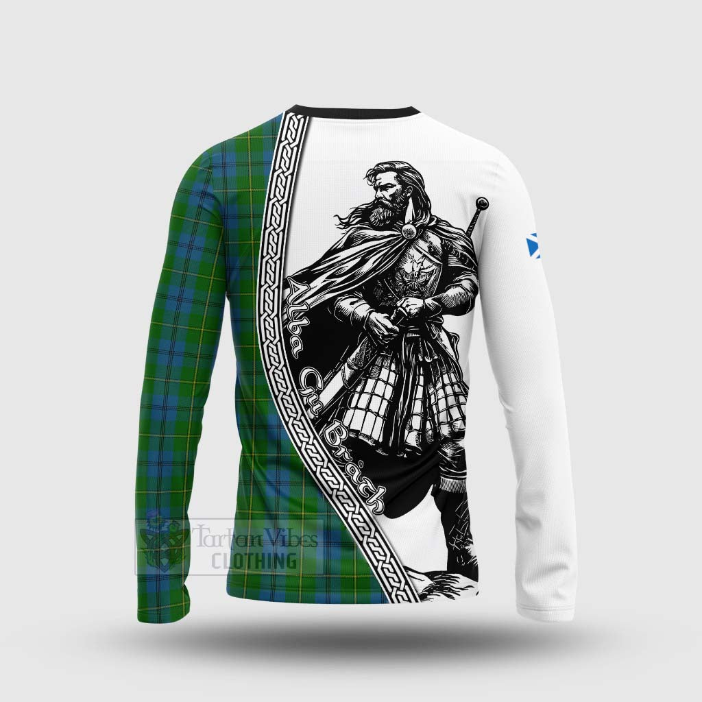 Tartan Vibes Clothing Johnstone (Johnston) Tartan Clan Crest Long Sleeve T-Shirt with Highlander Warrior Celtic Style